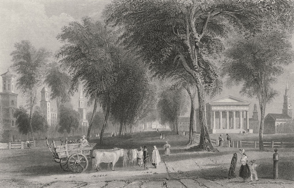 Yale College (Newhaven), Connecticut. WH BARTLETT 1840 old antique print